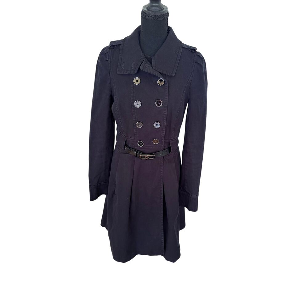 Armani Exchange A|X Womens M Belted Trench Coat Black Double Breasted Military